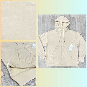 CALME BY JOHNNY WAS ZIP HOODIE WITH SIDE SLITS-beige